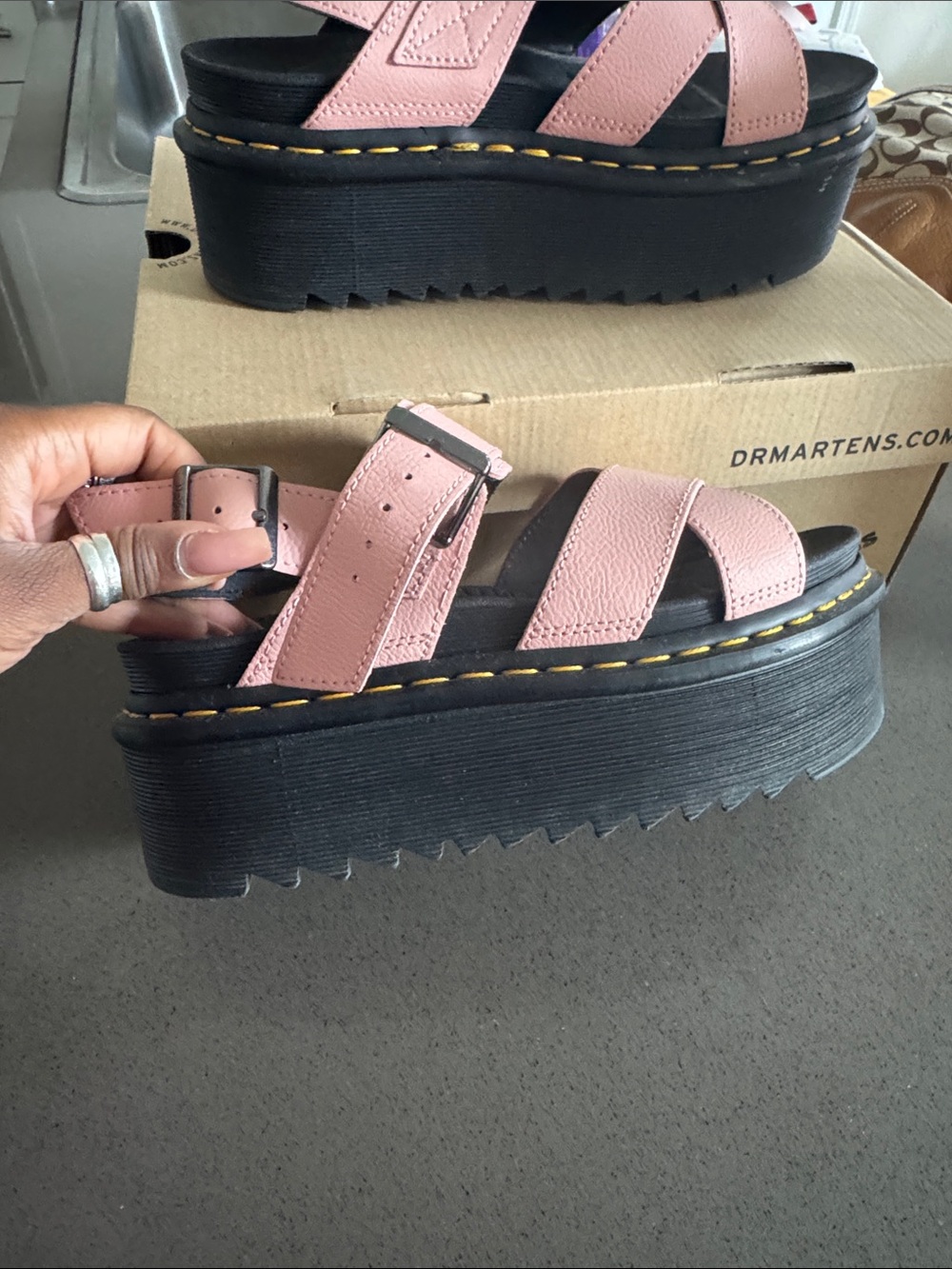 Athena Peach Beige Platform Sandals with Black Sole - Picture 5 of 5